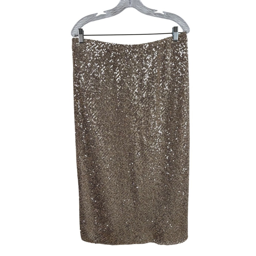 Banana Republic Gold Sequin Skirt Women's L Metallic Glam Party Holiday Cocktail
